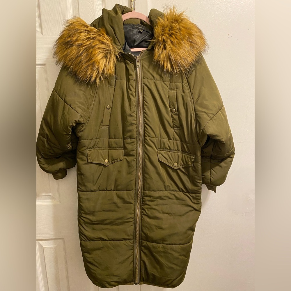 Olive Green Puffer with Faux Fur Hood - Picture 4 of 4